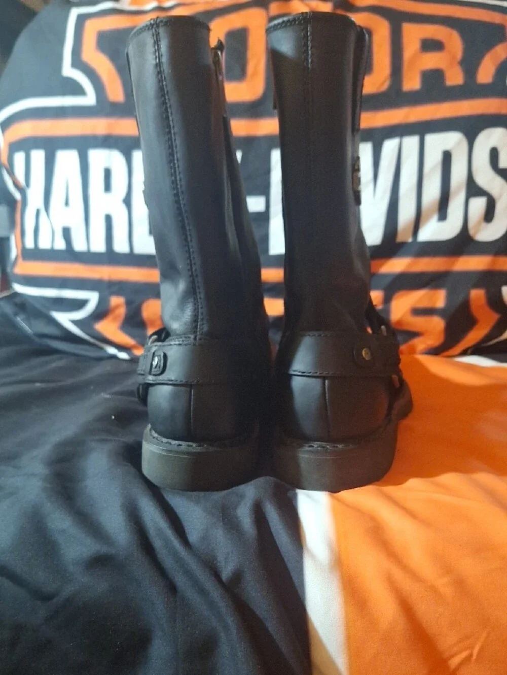 Harley-Davidson Black Leather Harness Zip Motorcycle Boots
